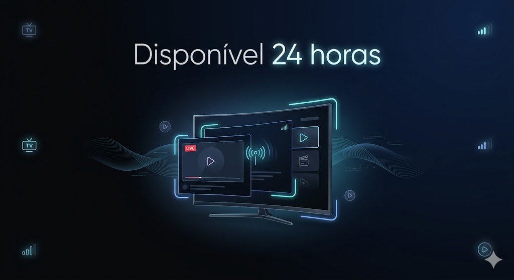 IPTV disponível 24 horas por dia para você assistir quando quiser, sem limitações de horário.